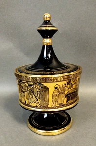 Lidded Jar/Compote/Apothecary Dish/Urn  With Grecian Images - 24K Trim  KL/JE - Picture 1 of 11
