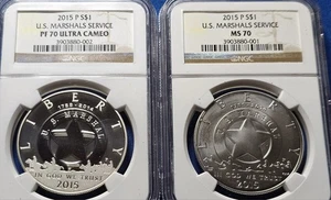 2015 US MARSHALS SERVICE Silver Dollar Set NGC PF70 & MS70. BROWN LBL - Picture 1 of 2