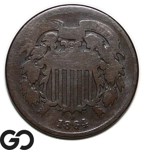 1864 Two Cent Piece, Large Motto - Picture 1 of 3
