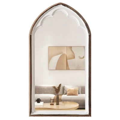 Farmhouse Wooden Arched Mirrors for Wall 13 X 24 Inch, Hanging Distressed Whi... - Image 1 of 4