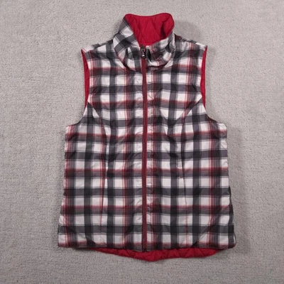 Christopher & Banks Chaleco Mujer Pequeño Rojo Cuadros Reversible Acolchado Puffer Foto 1 de 4