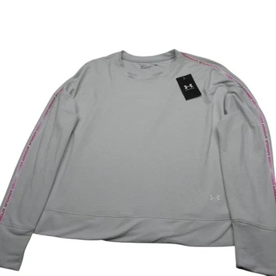 Under Armour Sweatshirt Womens XL Gray Pink Crew Neck Loose Fleece Pullover NEW - Image 1 of 4
