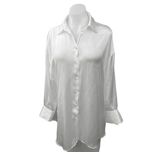 Zara Women's White Silk Satin Long Sleeve Button Down Shirt Tunic Top Size S - Picture 1 of 4