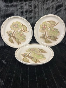 Vintage DENBY Green Flower TROUBADOUR Stoneware 6.5" Bread Plates Set /5 ENGLAND - Picture 1 of 8