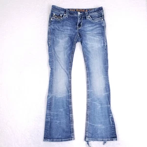 Rock Revival Jeans Sukara Bootcut Size 29 Blue Y2K Western Glam Chewed Hems - Picture 1 of 11