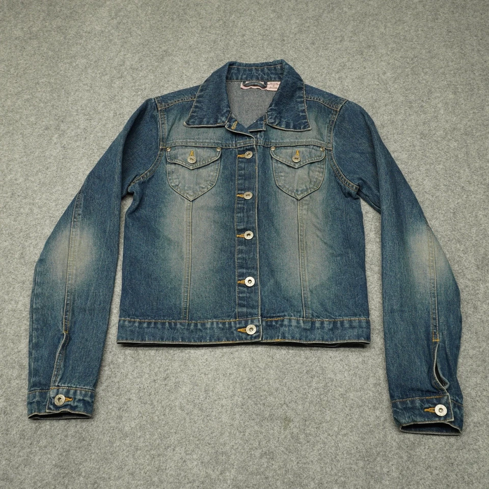 Jaqueta jeans feminina Periscope azul média algodão botão frontal - Imagem 1 de 4