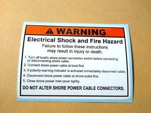 Boat Safety Electrical Shock Warning Label – Fire Hazard Sticker 100x70mm Vinyl - Picture 1 of 3