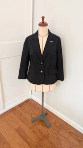 Ett Twa Anthropologie Black Wool Blend Blazer Jacket Size 10 Elbow Patch Scotty - Picture 1 of 7