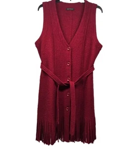 For Cynthia Women's Red Wool Fringe Belted Vest Size Medium Excellent Pre-owned - Picture 1 of 4