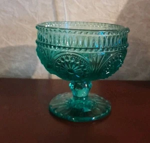 THE PIONEER WOMAN 10oz Adeline Turquoise Footed Glass Ice Cream SUNDAE CUP EUC - Picture 1 of 3
