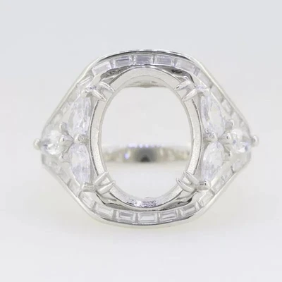 Oval Shape 13x10MM Semi Mount Ring 925 Srerling Silver Cocktail Ring For Women - Image 1 of 4