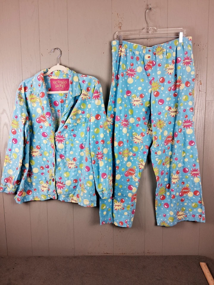 Pijama pijama vintage Victoria's Secret para mujer grande azul Pop Fizz 2 piezas algodón Foto 1 de 4