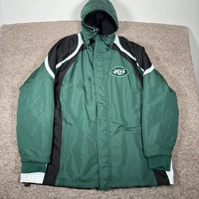 Jaqueta masculina bordada XXL New York Jets NFL verde preta branca zíper completo com capuz - Imagem 1 de 4