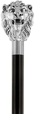 Plata de Ley Latón León Cabeza con Mango Madera Handmade Walking Stick Cane - Imagen 1 de 4