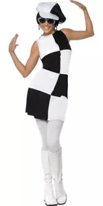 Smiffys 60s Party Girl Costume, Black & White (Size S) - Foto 1 di 3