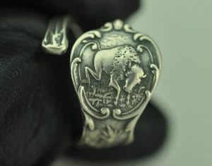 Zierlicher verstellbarer Löffelring 925 Sterlingsilber Bison Häuptling Krieger - Bild 1 von 6