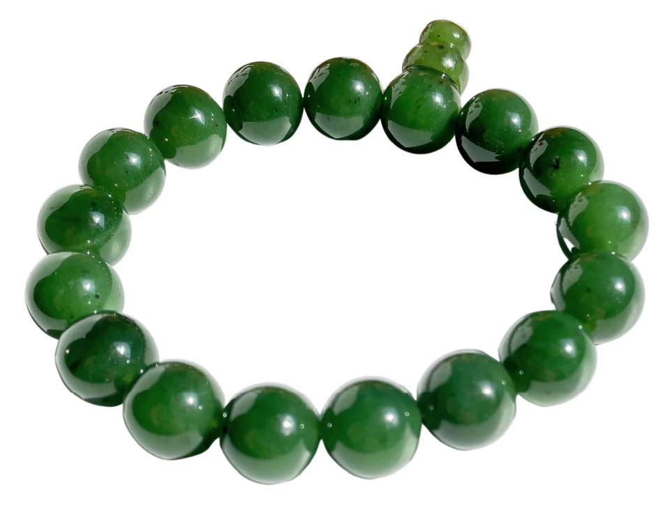 Pulsera de cuentas de jade Mala de nefrita canadiense verde natural genuino de 8,5" 12 mm Foto 1 de 1