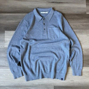 Criquet Pullover Herren L blau Baby Alpaka Kragen 1/4 Knopf Pulli Strick - Bild 1 von 4