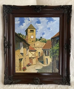 Original Painting RYTA oil on canvas framed fine art landscape house Spain Clock - Picture 1 of 2
