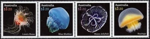 Tira de 4 estampillas de medusas de Australia 2023 como nuevas nunca bisagras, limpias y frescas - Imagen 1 de 1