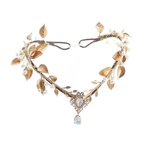 Golden Fairy Crown Flower Headband Elf Floral Headpiece Hair Wreath Woodland ... - Picture 1 of 7