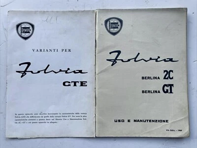 Libretto Uso e manutenzione LANCIA FULVIA Berlina GTE GT 2C - 1968 - Immagine 1 di 4