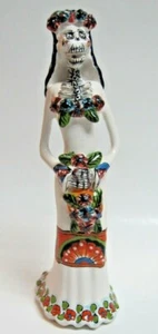 Mexikanische Talavera Catrina mit Blumen Tag der Toten Figur Volkskunst Keramik 11 Zoll - Bild 1 von 8