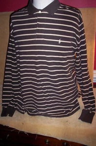 Vtg Polo Ralph Lauren XL Brown Tan Striped Knit Polo LS Shirt Men - Picture 1 of 4