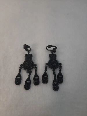 Pendientes con clip de araña colgante esmaltada negra vintage estrella del sol floral LEER Foto 1 de 4