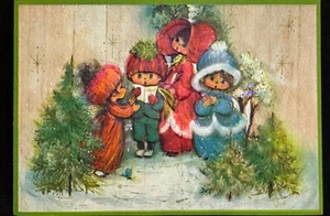 Vintage Hallmark Christmas Card Caroling Children & Bluebird NOS w/ Envelope - Picture 1 of 13