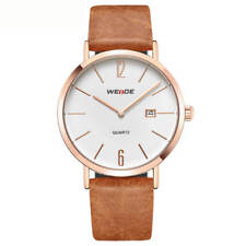 Wrist Watch WEIDE wd007 Mens Original Genuine Leather Strap Gold Case Calendar