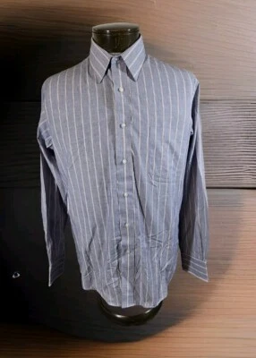 Vintage Sears Roebuck Shirt Mens 16 Gray Stripe Long Sleeve Button Down Pocket - Image 1 of 4
