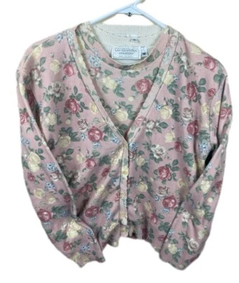 Vintage United States Sweater Cardigan Set Size M Pink Floral Sweatshirt 90s Y2K - Image 1 of 4