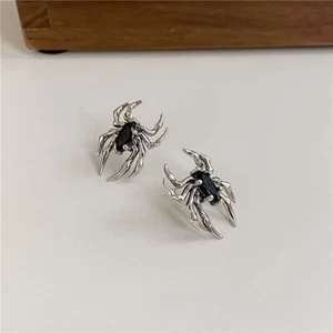 Shiny Black Onyx Marquise Spider Design Men's Stud Earrings In 10K White Gold - Picture 1 of 3