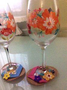 Drink wear Wine Glass Coasters Hawaiian Flip Flop Sandals Set Of 8 tiki Beach - Picture 1 of 7