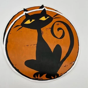 Set 2 Vintage 2002 Orange Black Cat Moon Halloween Vinyl Placemat Target - Picture 1 of 11