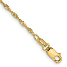 Real 14K Yellow Gold 1.3mm Singapore Chain Anklet; 9 inch; Lobster Clasp