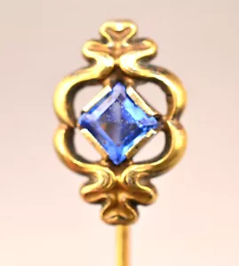 ANTIQUE STERLING SILVER GOLD VERMEIL STICKPIN WITH SQUARE TANZANITE - Picture 1 of 6