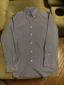 Chaps Button Down Shirt Mens M Blue Striped Easy Care Collared Casual Workwear - Picture 1 of 7