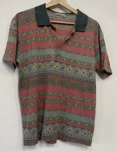 AUTHENTICATED Valentino Garavani Pink Green Paisley Polo Shirt Top - Men's Small - Picture 1 of 6