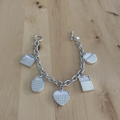 Premier Designs Tono Plata Foto Dije Pulsera Corazón Círculo Marco Cable Cadena Foto 1 de 3