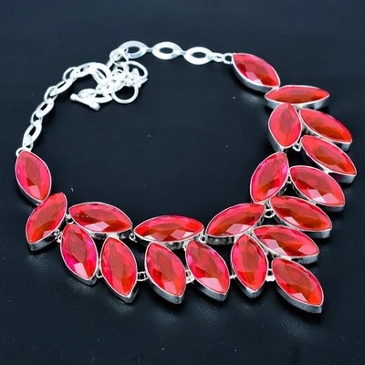 Pink Tourmaline Marquise Gemstone 925 Sterling Silver Jewelry Necklace 18" VJ 93 - Image 1 of 4