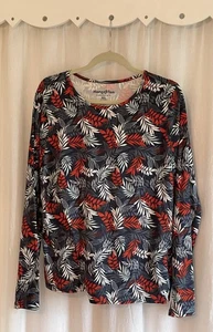 Hang Ten Rash Guard Damen XXL Langarm UV UPF 50+ Blattmuster Reißverschlusstasche - Bild 1 von 8