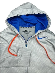 Nike Therma Fit Men’s Large Full Zip Hoodie, Grey Orange Blue, Blue Swoosh - Picture 1 of 8