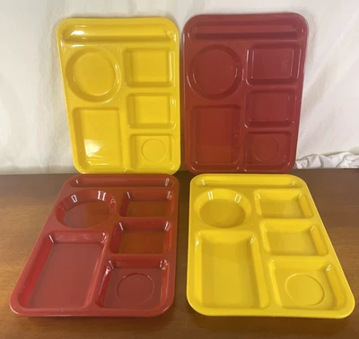 4 VTG  SiLite Bright Yellow & Red Divided Stack Lunch Trays #614 Made in USA EUC - Image 1 of 4