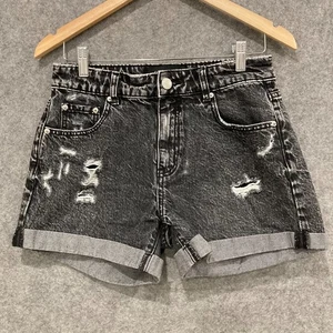 Decjuba Denim Shorts Womens Size 8 Black Distressed Stonewash Roll Hem Cotton - Bild 1 von 8