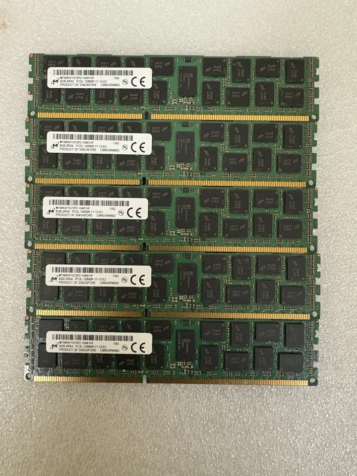 🟣MICRON 5x 8GB 2RX4 PC3-12800R Server Memory RAM MT36JSF1G72PZ-1G6K1HF - Image 1 of 1