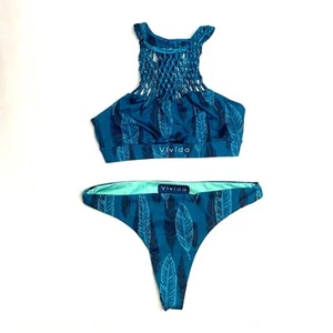 Bikini Vivida Pluma Medianoche 2 Piezas Patrón Pluma/Verde azulado Reversible - Imagen 1 de 6