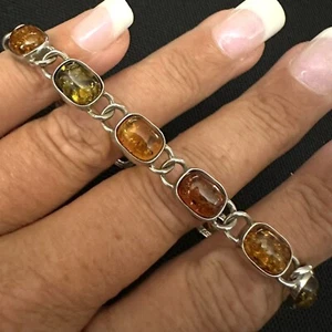 "HERMOSA PULSERA DE ETERNIDAD ÁMBAR TRICOLOR PLATA ESTERLINA Y 7 1/4"" DE LARGO" - Imagen 1 de 24