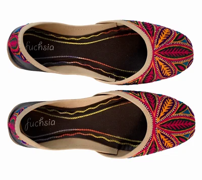 Zapato boho bordado hecho a mano planos de ballet fucsia 'Olivia' para mujer talla 8,5-9 leer Foto 1 de 4